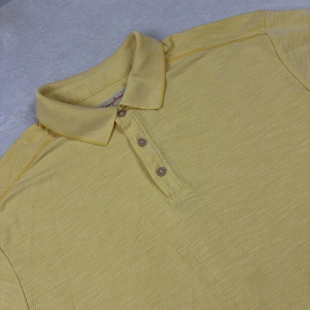 Tommy Bahama Short Sleeve Polo Shirt Mens L Yellow Lyocell Polyester Performance